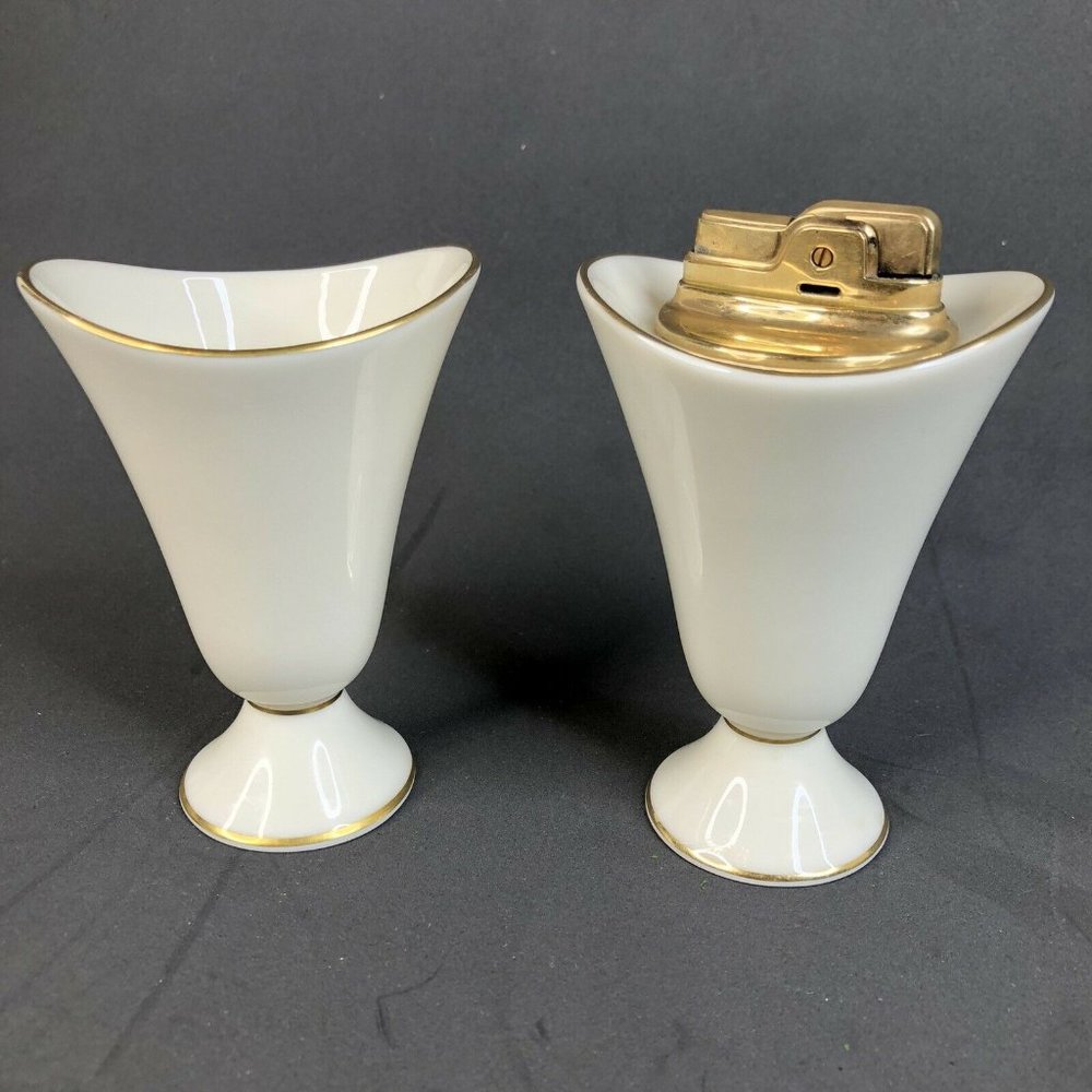 Vtg. MId Century 1950’s LENOX China Ronson Cigar Table Lighter With Cig Holder